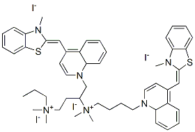 3-[dimethyl-[4-[4-[(E)-(3-methylbenzothiazol-2-ylidene)methyl]quinolin -1-yl]butyl]ammonio]propyl-dimethyl-[4-[4-[(E)-(3-methylbenzothiazol-2 -ylidene)methyl]quinolin-1-yl]butyl]azanium tetraiodide Structure