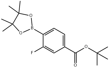 3-Fluoro-4-(4,4,5,5-tetramethyl-[1,3,2]dioxaborolan-2-yl)-benzoic acid tert-butyl ester Struktur