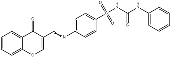 Benzenesulfonamide, 4-(((4-oxo-4H-1-benzopyran-3-yl)methylene)amino)-N -((phenylamino)thioxomethyl)- Structure