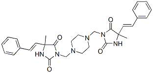 5-methyl-3-[[4-[[4-methyl-2,5-dioxo-4-[(E)-2-phenylethenyl]imidazolidi n-1-yl]methyl]piperazin-1-yl]methyl]-5-[(E)-2-phenylethenyl]imidazolid ine-2,4-dione 化学構造式