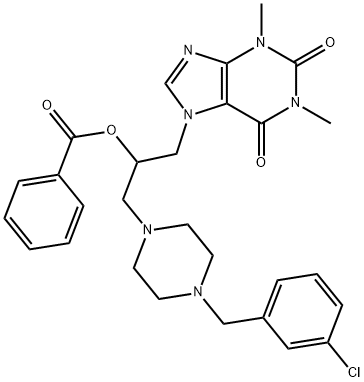 1-Piperazineethanol, 4-(m-chlorobenzyl)-alpha-(1,3-dimethyl-7-xanthiny lmethyl)-, benzoate (ester)|