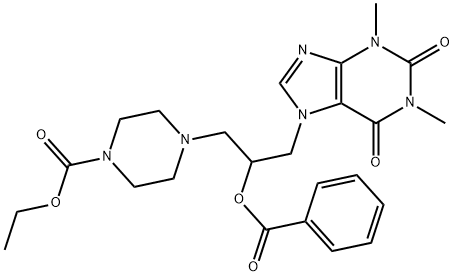 4-[2-(ベンゾイルオキシ)-3-(1,2,3,6-テトラヒドロ-1,3-ジメチル-2,6-ジオキソ-7H-プリン-7-イル)プロピル]-1-ピペラジンカルボン酸エチル 化学構造式