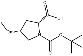 (2R,4R)-1-(TERT-ブチルトキシカルボニル)-4-メトキシピロリジン-2-カルボン酸 化学構造式