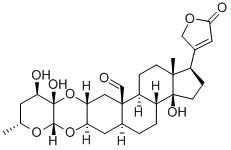 14-ヒドロキシ-19-オキソ-3β,2α-[[[(2S,3S,4R,6R)-テトラヒドロ-3,4-ジヒドロキシ-6-メチル-2H-ピラン]-2,3-ジイル]ビス(オキシ)]-5α-カルダ-20(22)-エノリド 化学構造式