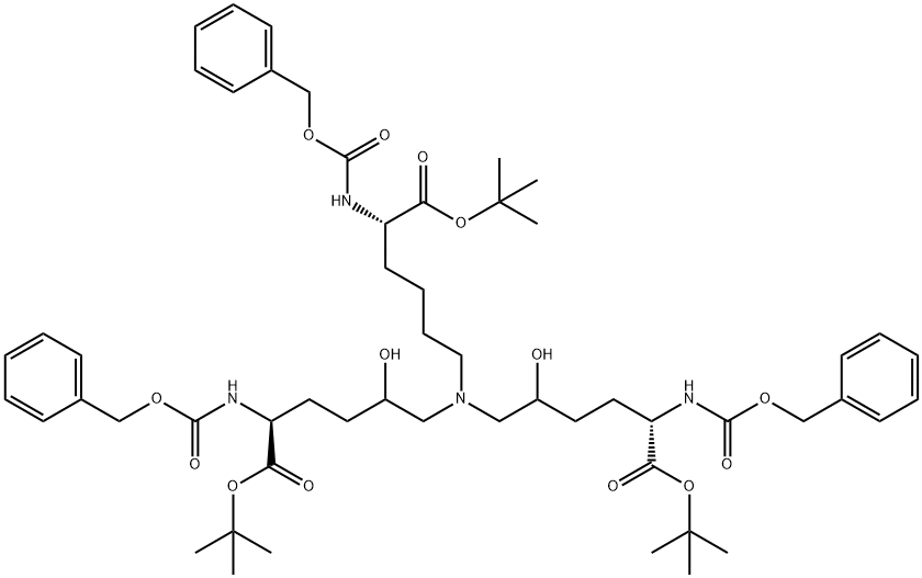 (5S,15S)-5,15-Bis[(tert-butyloxy)carbonyl]-10-[(5S)-6-(tert-butyloxy)-6-oxo-5-[[(benzyloxy)carbonyl]aMino]hexyl]-8,12-dihydroxy-3-oxo-1-phenyl-2-oxa-4,10,16-triazaheptadecan-17-oic Acid Benzyl Ester, 204074-53-3, 结构式