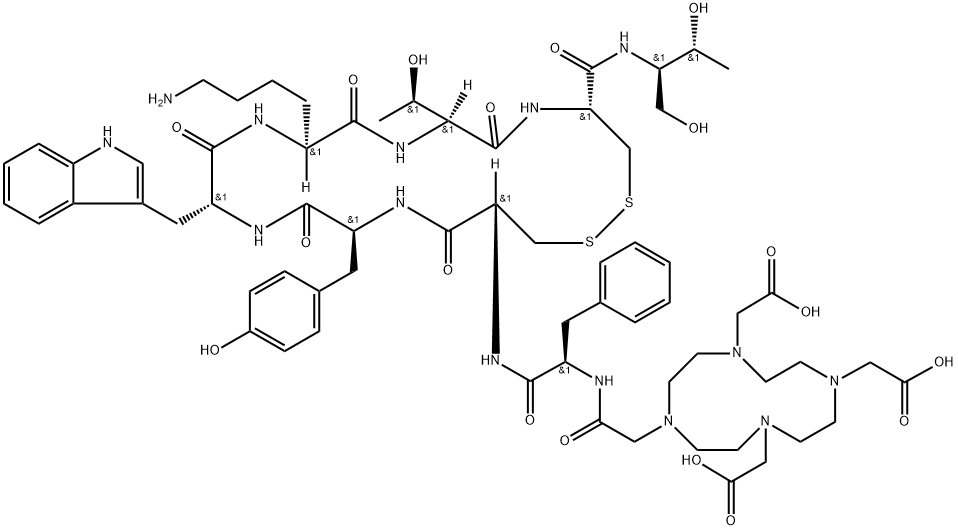 DOTA-D-PHE-CYS-TYR-D-TRP-LYS-THR-CYS-THR-OL (DISULFIDE BRIDGE: 2-7) Structure