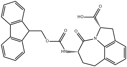 Azepino[3,2,1-hi]indole-2-carboxylicacid,1,2,4,5,6,7-hexahydro-5-[[(9H-fluoren-9-ylmethoxy)carbonyl]amino]-4-oxo-,(2S,9S)-(9CI) 化学構造式