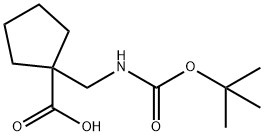 Boc-1-aminomethyl-cyclopentane carboxylic acid 化学構造式
