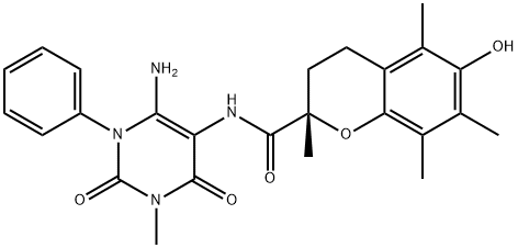 2H-1-Benzopyran-2-carboxamide,  N-(6-amino-1,2,3,4-tetrahydro-3-methyl-2,4-dioxo-1-phenyl-5-pyrimidinyl)-3,4-dihydro-6-hydroxy-2,5,7,8-tetramethyl-,  (2S)-|化合物 T31126