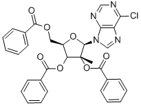 6-クロロ-9-(2,3,5-トリ-O-ベンゾイル-2-C-メチル-Β-D-リボフラノシル)-9H-プリン 化学構造式
