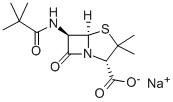 3,3-二甲基-6-((2,2-二甲基-1-氧代丙基)氨基)-7-氧代-4-硫杂-1-氮杂双环[3.2.0]庚烷-2-甲酸钠盐,20520-33-6,结构式