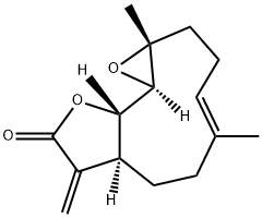 (1aR,4E,7aS,10aS,10bS)-2,3,6,7,7a,8,10a,10b-オクタヒドロ-1a,5-ジメチル-8-メチレンオキシレノ[9,10]シクロデカ[1,2-b]フラン-9(1aH)-オン 化学構造式