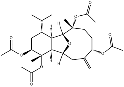 (1S,2S,4R,4aR,5R,6R,9S,12R,12aS)-Tetradecahydro-1,6-dimethyl-10-methylene-4-isopropyl-5,12-epoxybenzocyclodecene-1,2,6,9-tetrol tetraacetate,20589-51-9,结构式