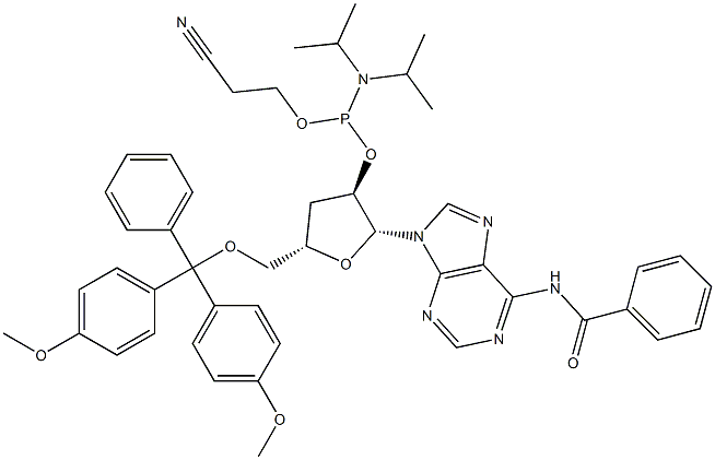 N6-苯甲酰基-5'-O-DMT-3'-脱氧腺苷2'-CE 亚磷酰胺 结构式
