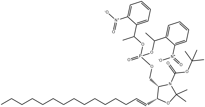 (4S,5R)-4-[[[Bis[1-(2-nitrophenyl)ethoxy]phosphinyl]oxy]Methyl]-2,2-diMethyl-5-(1E)-1-pentadecen-1-yl-3-oxazolidinecarboxylic Acid 1,1-DiMethyleth,207516-26-5,结构式