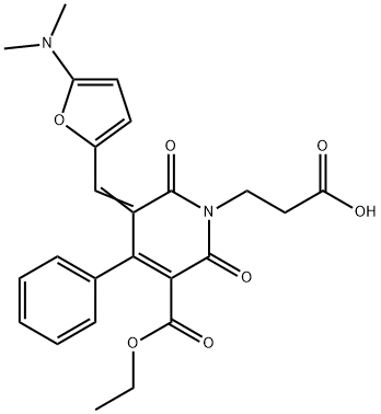 1(2H)-Pyridinepropanoic  acid,  3-[[5-(dimethylamino)-2-furanyl]methylene]-5-(ethoxycarbonyl)-3,6-dihydro-2,6-dioxo-4-phenyl-  (9CI) 化学構造式