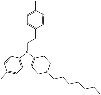 2,3,4,5-Tetrahydro-2-heptyl-8-methyl-5-[2-(6-methyl-3-pyridyl)ethyl]-1H-pyrido[4,3-b]indole,20771-49-7,结构式