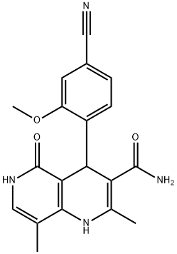 1,6-Naphthyridine-3-carboxamide, 4-(4-cyano-2-methoxyphenyl)-1,4,5,6-tetrahydro-2,8-dimethyl-5-oxo- Struktur