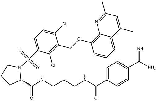 (2S)-N-(3-(4-甲脒基苯甲酰胺基)丙基)-1-(2,4-二氯-3-((2,4-二甲基-8-喹啉基氧基)甲基)苯磺酰基)吡咯烷-2-甲酰胺, 209733-45-9, 结构式