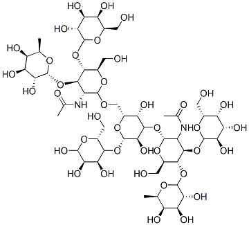 N-[(2S,3R,4R,5S,6R)-2-[(2R,3S,4S,5R,6S)-2-[[(2R,3R,4R,5S,6R)-3-acetamido-6-(hydroxymethyl)-5-[(2S,3R,4S,5R,6R)-3,4,5-trihydroxy-6-(hydroxymethyl)oxan-2-yl]oxy-4-[(2R,3R,4S,5R,6R)-3,4,5-trihydroxy-6-methyloxan-2-yl]oxyoxan-2-yl]oxymethyl]-3,5-dihydroxy-6-[(2R,3S,4R,5R)-4,5,6-trihydroxy-2-(hydroxymethyl)oxan-3-yl]oxyoxan-4-yl]oxy-6-(hydroxymethyl)-4-[(2S,3R,4S,5R,6R)-3,4,5-trihydroxy-6-(hydroxymethyl)oxan-2-yl]oxy-5-[(2R,3R,4S,5R,6R)-3,4,5-trihydroxy-6-methyloxan-2-yl]oxyoxan-3-yl]acetamide,210427-13-7,结构式