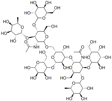 N-[(2S,3R,4R,5S,6R)-2-[(2R,3S,4S,5R,6S)-2-[[(2R,3R,4R,5S,6R)-3-acetamido-6-(hydroxymethyl)-5-[(2S,3R,4S,5R,6R)-3,4,5-trihydroxy-6-(hydroxymethyl)oxan-2-yl]oxy-4-[(2R,3R,4S,5R,6R)-3,4,5-trihydroxy-6-methyloxan-2-yl]oxyoxan-2-yl]oxymethyl]-3,5-dihydroxy-6-[(2R,3S,4R,5R)-4,5,6-trihydroxy-2-(hydroxymethyl)oxan-3-yl]oxyoxan-4-yl]oxy-6-(hydroxymethyl)-4-[(2S,3R,4S,5R,6R)-3,4,5-trihydroxy-6-(hydroxymethyl)oxan-2-yl]oxy-5-[(2R,3R,4S,5R,6R)-3,4,5-trihydroxy-6-methyloxan-2-yl]oxyoxan-3-yl]acetamide Structure