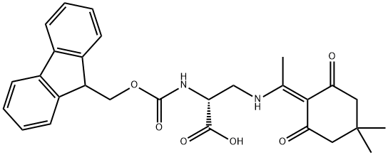 FMOC-(N-Β-1-(4,4-ジメチル-2,6-ジオキソシクロヘキス-1-イリデン)エチル)-D-Α,Β-ジアミノプロピオン酸 化学構造式