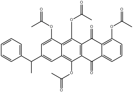 1,6,10,11-テトラキス(アセチルオキシ)-8-(1-フェニルエチル)-5,12-ナフタセンジオン 化学構造式