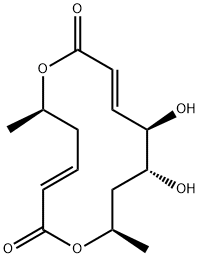 (3E,6R,9E,11R,12R,14R)-11,12-ジヒドロキシ-6,14-ジメチル-1,7-ジオキサシクロテトラデカ-3,9-ジエン-2,8-ジオン 化学構造式