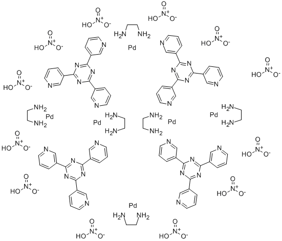 六(1,2-乙二胺)四[MU3-[2,4,6-三(3-吡啶基)-1,3,5-三嗪]]六钯十二硝酸盐 结构式