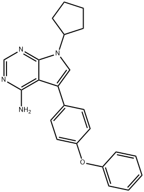 4-アミノ-5-(4-フェノキシフェニル)-7-シクロペンチル-7H-ピロロ[2,3-d]ピリミジン 化学構造式