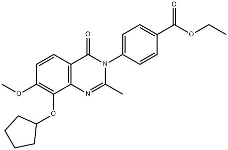 Benzoic  acid,  4-[8-(cyclopentyloxy)-7-methoxy-2-methyl-4-oxo-3(4H)-quinazolinyl]-,  ethyl  ester 结构式
