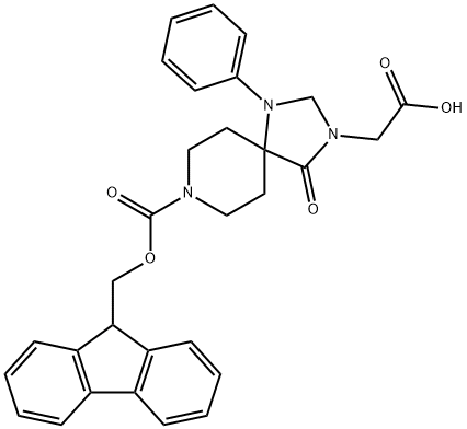 FMOC-3-羧甲基-1-苯基-1,3,8-三氮杂螺[4.5]癸烷-4-酮 结构式