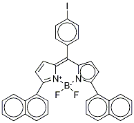 4,4-Difluoro-8-(4’-iodophenyl)-1,7-bis-(1’-napthyl)-4-bora-3α,4α-diaza-s-indacene 化学構造式