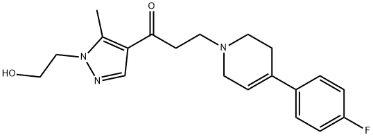3-[4-(4-フルオロフェニル)-3,6-ジヒドロピリジン-1(2H)-イル]-1-[1-(2-ヒドロキシエチル)-5-メチル-1H-ピラゾール-4-イル]プロパン-1-オン 化学構造式