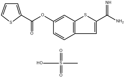 2-Thiophenecarboxylic acid 2-(aminoiminomethyl)benzo[b]thiophen-6-yl ester methanesulfonate (1:1) Struktur