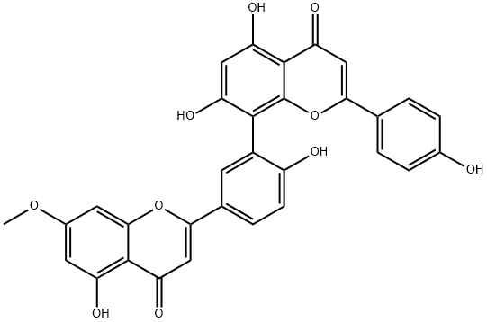 5,7-dihydroxy-8-[2-hydroxy-5-(5-hydroxy-7-methoxy-4-oxo-4H-1-benzopyran-2-yl)phenyl]-2-(4-hydroxyphenyl)-4-benzopyrone  Struktur