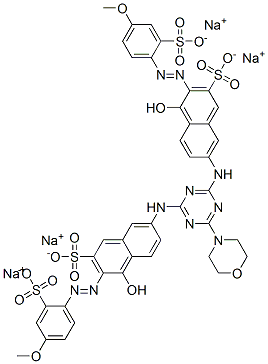7,7'-[(6-モルホリノ-1,3,5-トリアジン-2,4-ジイル)ジイミノ]ビス[4-ヒドロキシ-3-[[4-メトキシ-2-(ソジオスルホ)フェニル]アゾ]-2-ナフタレンスルホン酸]ジナトリウム 化学構造式