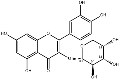 2-(3,4-ジヒドロキシフェニル)-3-(α-L-アラビノピラノシルオキシ)-5,7-ジヒドロキシ-4H-1-ベンゾピラン-4-オン 化学構造式