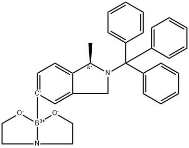2,3-Dihydro-(1R)-methyl-5-(tetrahydro-4H-1,3,6,2-dioxazaborocin-2-yl)-2-(triphenylmethyl)-1H-isoindole 化学構造式