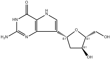 9-DEAZA-2'-DEOXYGUANOSINE (2-AMINO-7-(BETA-D-2-DEOXYRIBOFURANOSYL)PYRROLO[3,2-D]PYRIMIDIN-4-ONE) 化学構造式