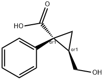 trans-2-(Hydroxymethyl)-1-phenylcyclopropanecarboxylic acid 化学構造式