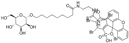 Nonanamide, 9-(.alpha.-D-mannopyranosyloxy)-N-2-(2,4,5,7-tetrabromo-3,6-dihydroxy-3-oxospiroisobenzofuran-1(3H),9-9Hxanthen-5-yl)aminothioxomethylaminoethyl- Struktur