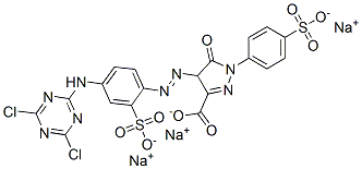 trisodium 4-[[4-[(4,6-dichloro-1,3,5-triazin-2-yl)amino]-2-sulphonatophenyl]azo]-4,5-dihydro-5-oxo-1-(4-sulphonatophenyl)-1H-pyrazole-3-carboxylate  Structure