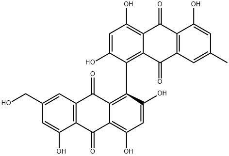 2,2',4,4',5,5'-Hexahydroxy-7-(hydroxymethyl)-7'-methyl-1,1'-bi(9,10-anthraquinone) 结构式