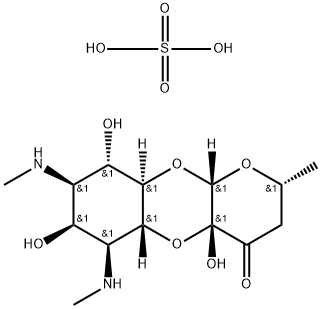 (2R,5aβ,9aα,10aβ)-デカヒドロ-4aβ,7β,9α-トリヒドロキシ-2α-メチル-6β,8β-ビス(メチルアミノ)-4H-ピラノ[2,3-b][1,4]ベンゾジオキシン・硫酸塩 化学構造式