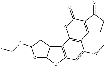 8-エトキシ-2,3,6a,8,9,9a-ヘキサヒドロ-4-メトキシシクロペンタ[c]フロ[3',2':4,5]フロ[2,3-h][1]ベンゾピラン-1,11-ジオン 化学構造式