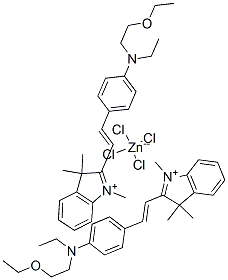 bis[2-[2-[4-[(2-ethoxyethyl)ethylamino]phenyl]vinyl]-1,3,3-trimethyl-3H-indolium] tetrachlorozincate ,23406-33-9,结构式