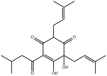 2,6-Diprenyl-4-(1-oxo-3-methylbutyl)-5,6-dihydroxy-4-cyclohexene-1,3-dione Struktur
