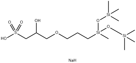 2-ヒドロキシ-3-[3-[1,3,3,3-テトラメチル-1-[(トリメチルシリル)オキシ]プロパンジシロキサン-1-イル]プロポキシ]-1-プロパンスルホン酸ナトリウム 化学構造式