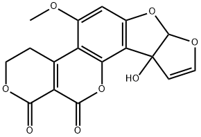 3,4,7a,10a-テトラヒドロ-10a-ヒドロキシ-5-メトキシ-1H,12H-フロ[3',2':4,5]フロ[2,3-h]ピラノ[3,4-c][1]ベンゾピラン-1,12-ジオン 化学構造式